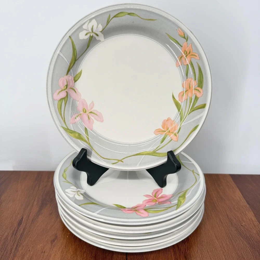 Sango Cherish 378 Salad Plates Set Of 6 Korea Vintage 1980s Pink Peach Iris